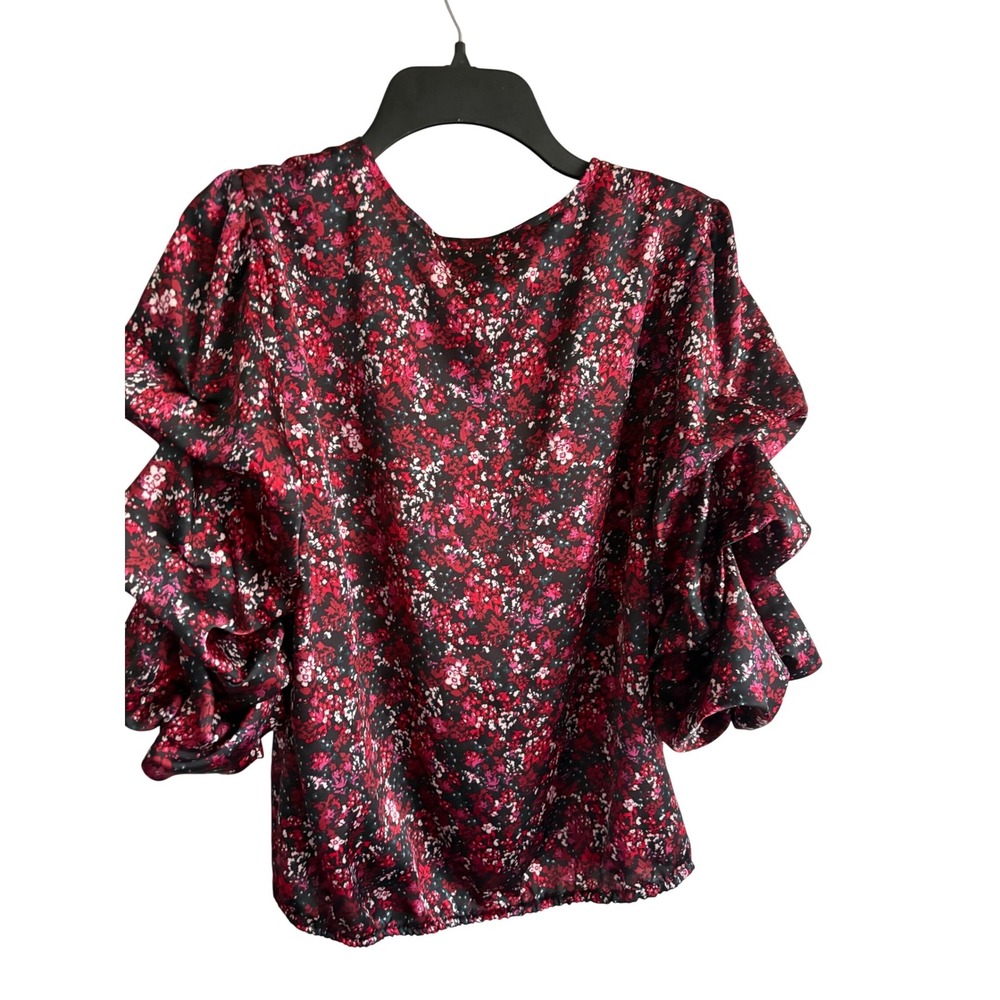 Whimsigoth Dark Romance Floral Blouse Romantic Feminine Festival Ruffle Sleeve L - Picture 2 of 6